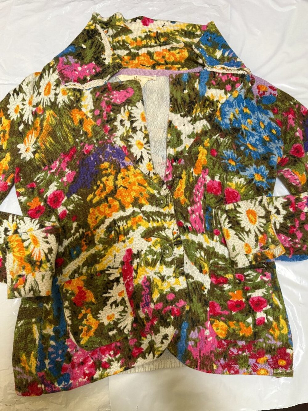 Anthropologie HWR "Ajuda Fields" Floral Knit Cardigan Blazer Sz M